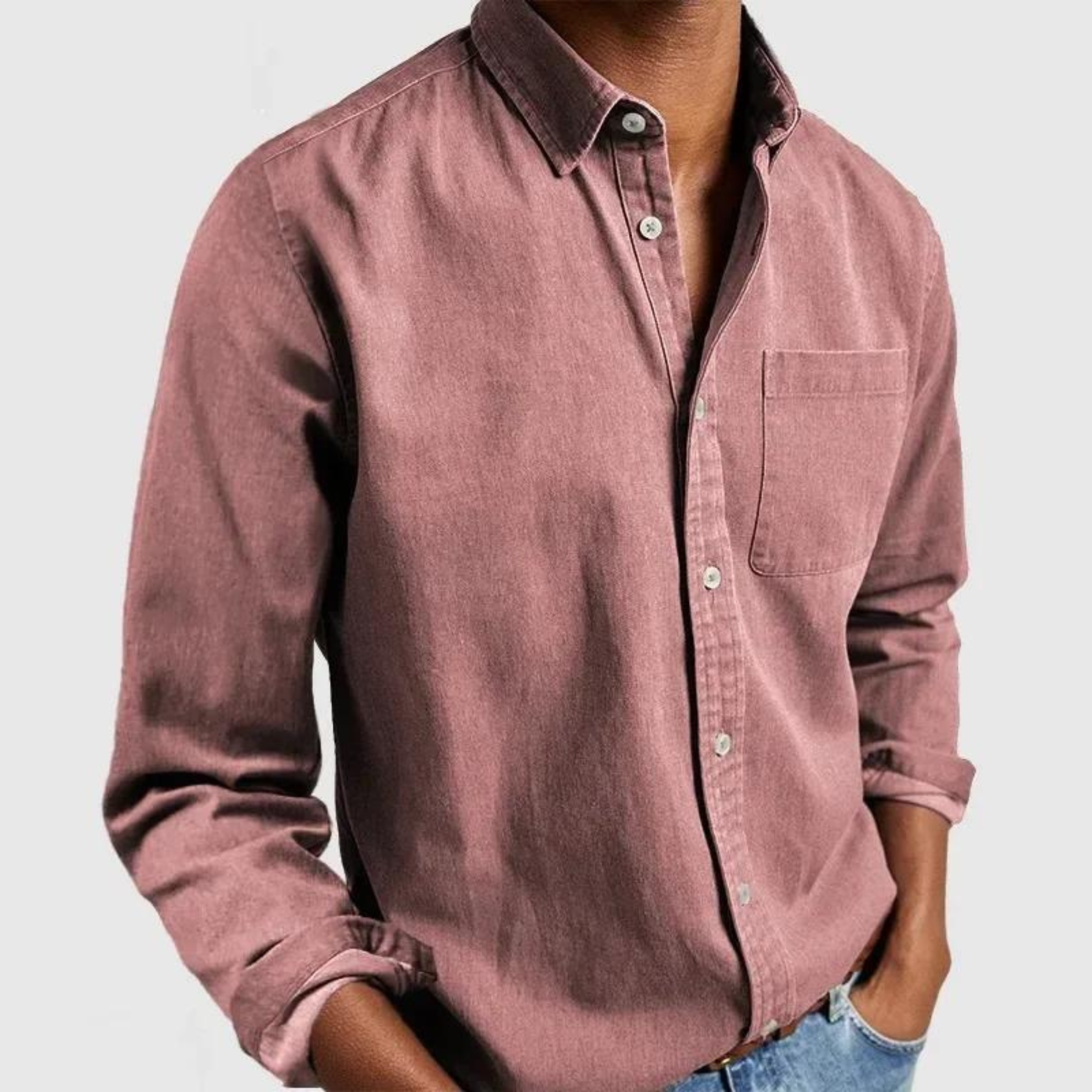 Chemise homme manches longues avec poche poitrine coupe droite boutonnée