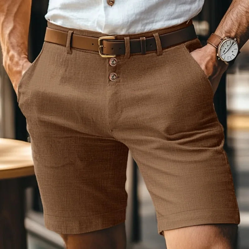 Short homme chino coupe ajustée fermeture boutonnée style élégant été