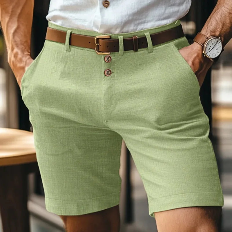 Short homme chino coupe ajustée fermeture boutonnée style élégant été
