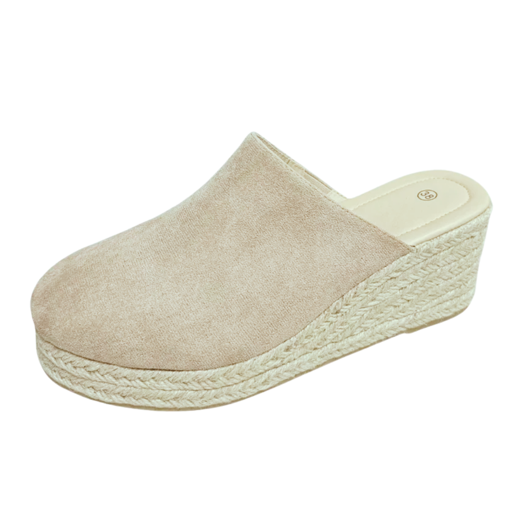 Sandales femme compensées effet daim semelle corde style espadrille