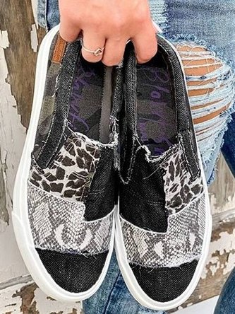 Baskets femme slip-on toile imprimé semelle épaisse chaussures casual confort