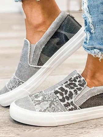 Baskets femme slip-on toile imprimé semelle épaisse chaussures casual confort