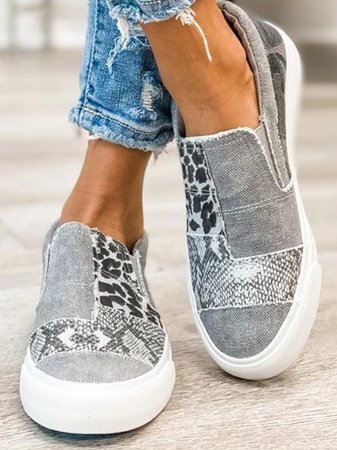 Baskets femme slip-on toile imprimé semelle épaisse chaussures casual confort