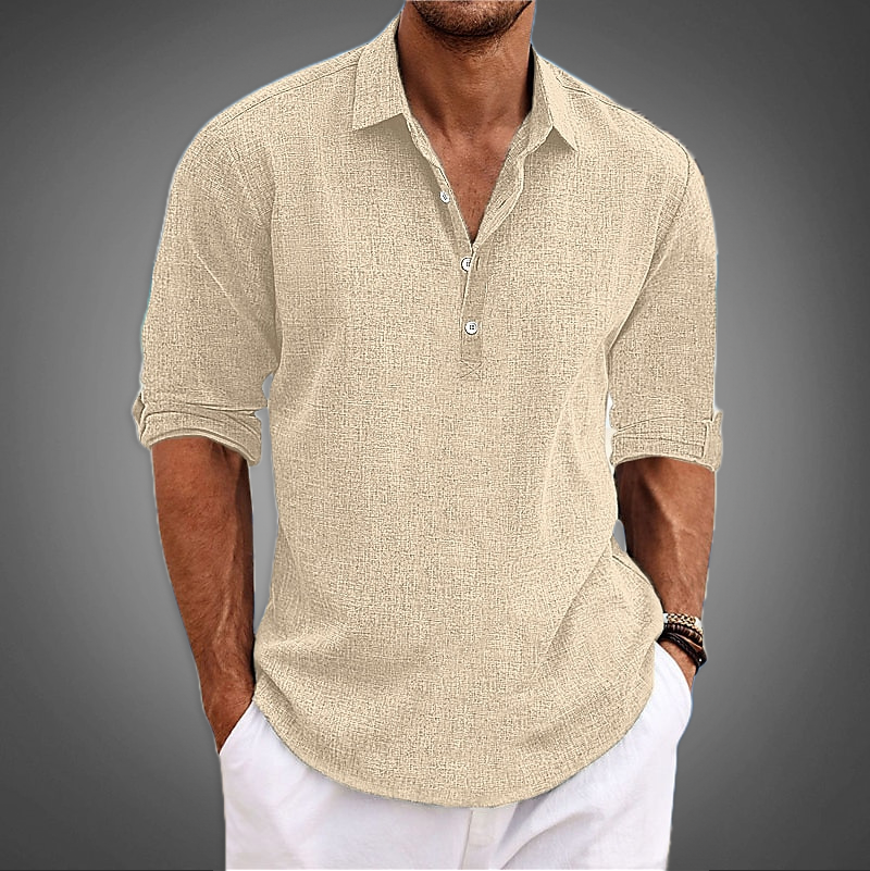 Chemise homme manches longues texturée col italien boutonnée coupe décontractée