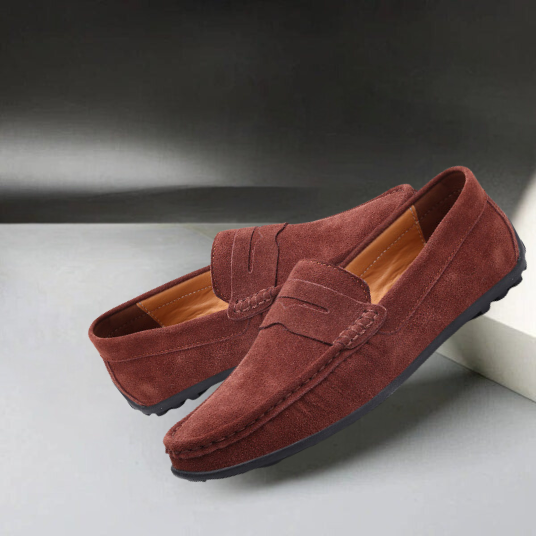 Mocassins homme style penny loafer effet daim semelle souple élégante casual