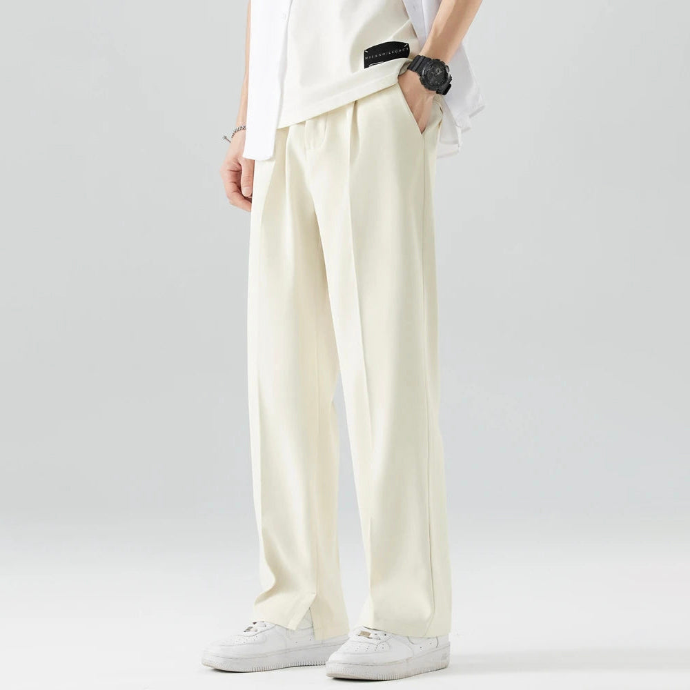 Pantalon homme coupe droite plissée style habillé décontracté