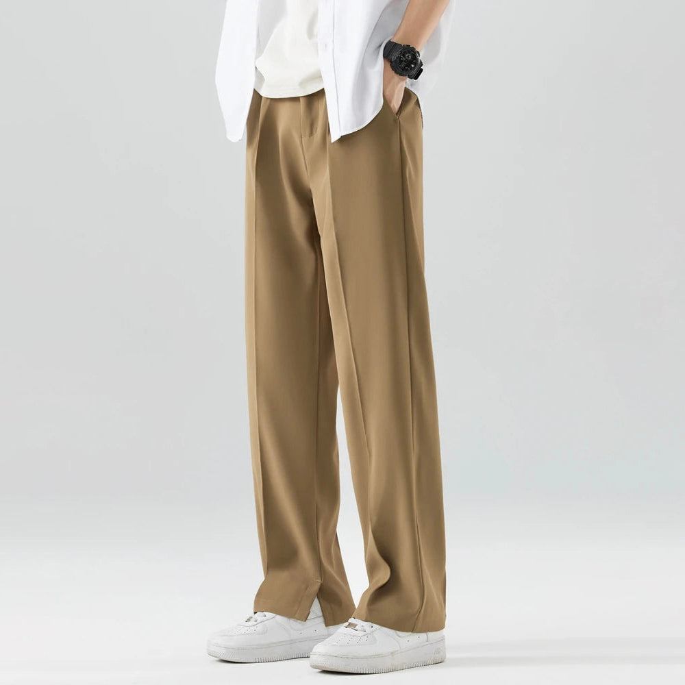 Pantalon homme coupe droite plissée style habillé décontracté