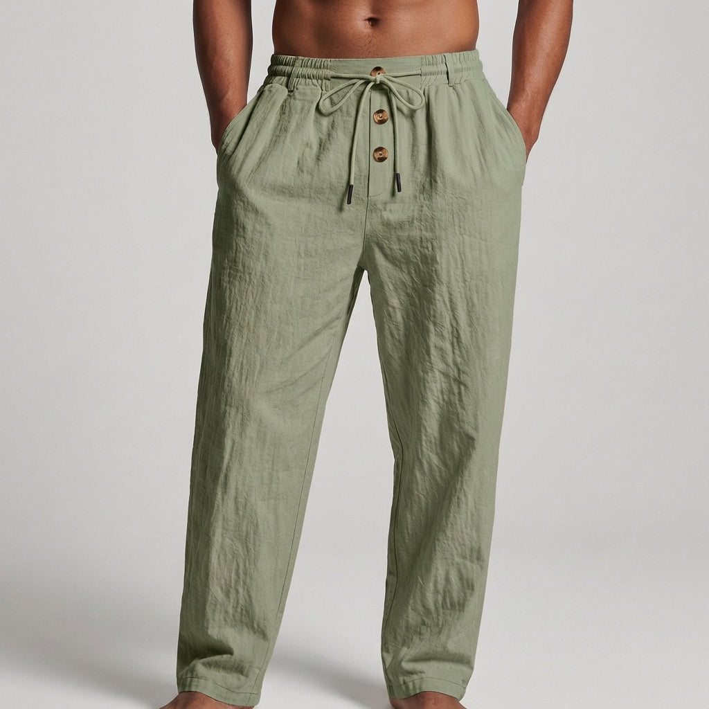 Pantalon homme en lin à cordon de serrage coupe ample décontractée