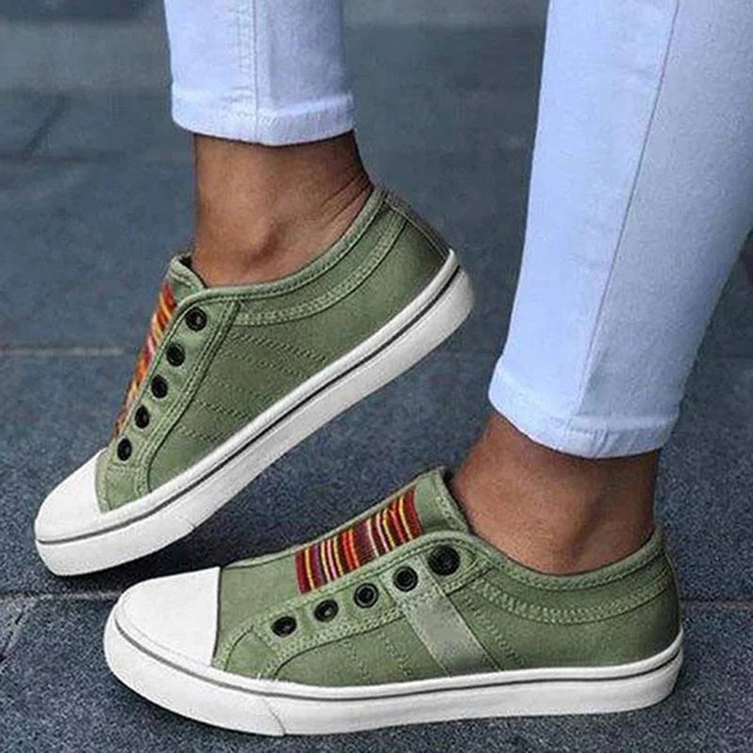 Baskets femme sans lacets toile semelle plate sneakers casual confort été