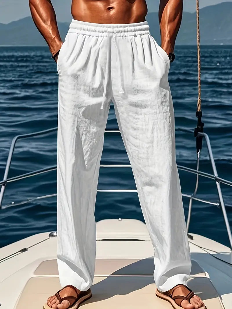 Pantalon en lin homme coupe ample à cordon style décontracté été respirant