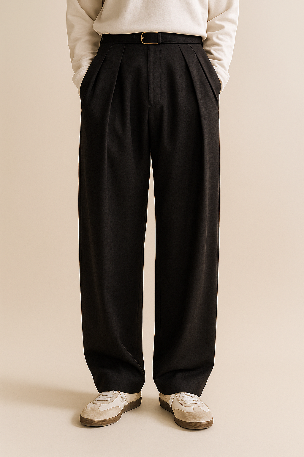 Pantalon homme costume jambes larges taille haute pinces coupe oversize