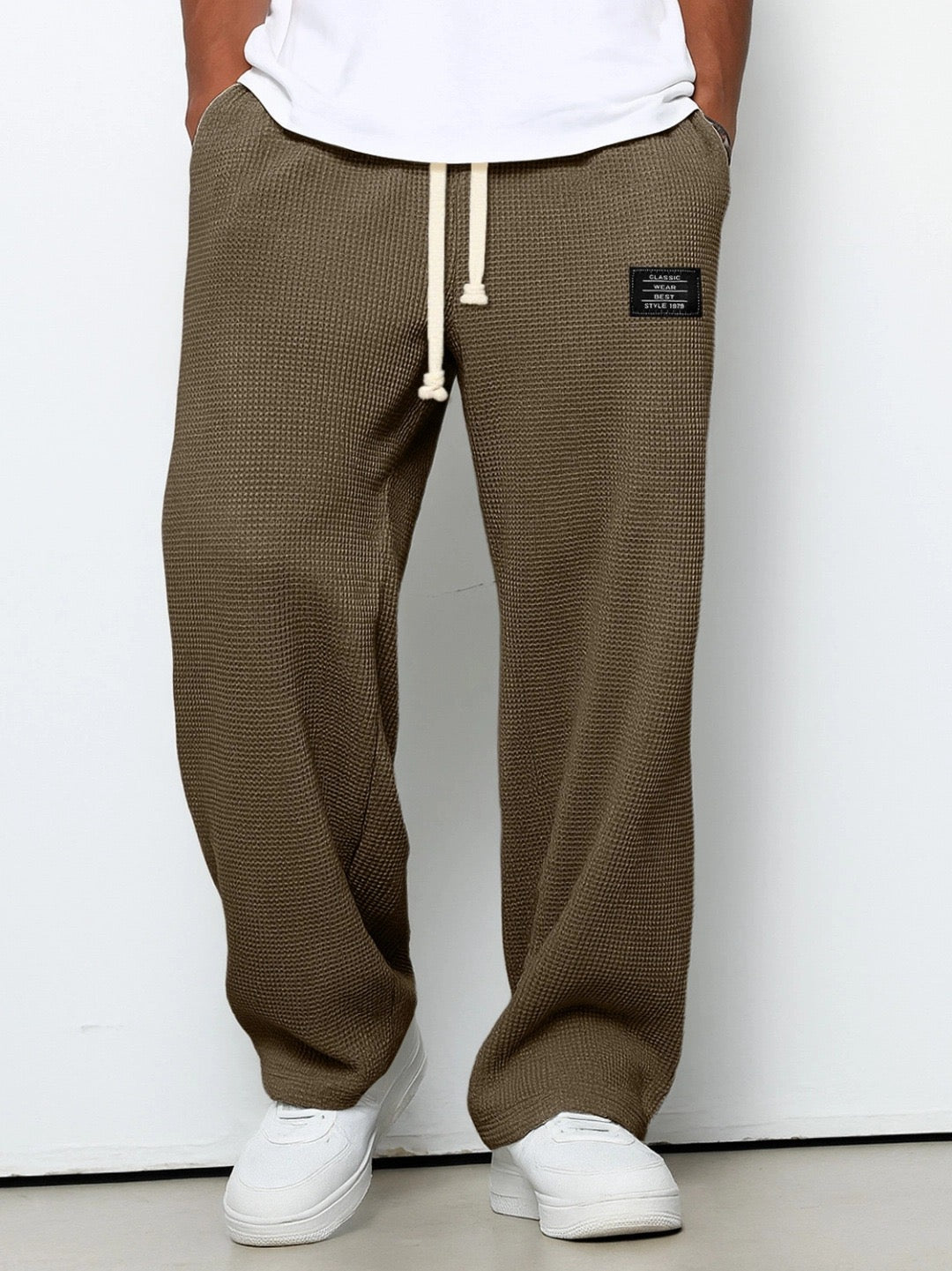 Pantalon homme maille gaufrée cordon taille élastique large casual confort