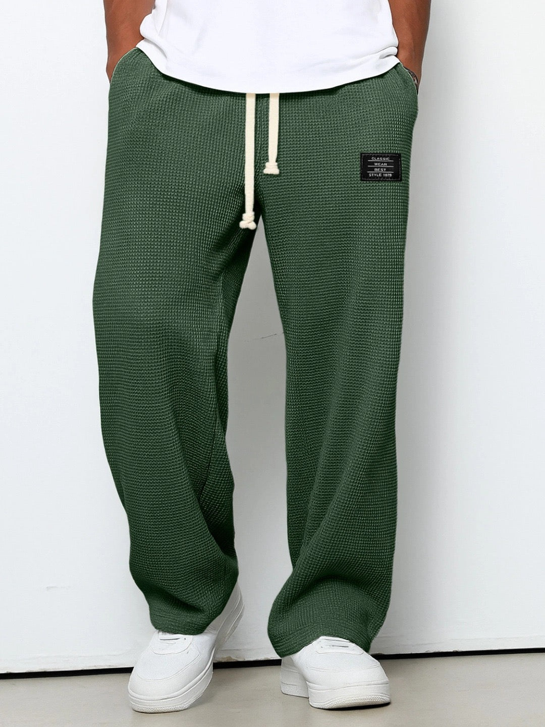 Pantalon homme maille gaufrée cordon taille élastique large casual confort