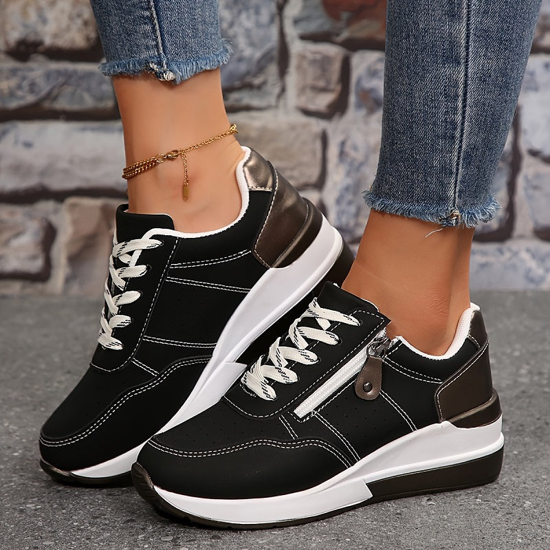 Baskets femme confort à lacets semelle compensée style running casual