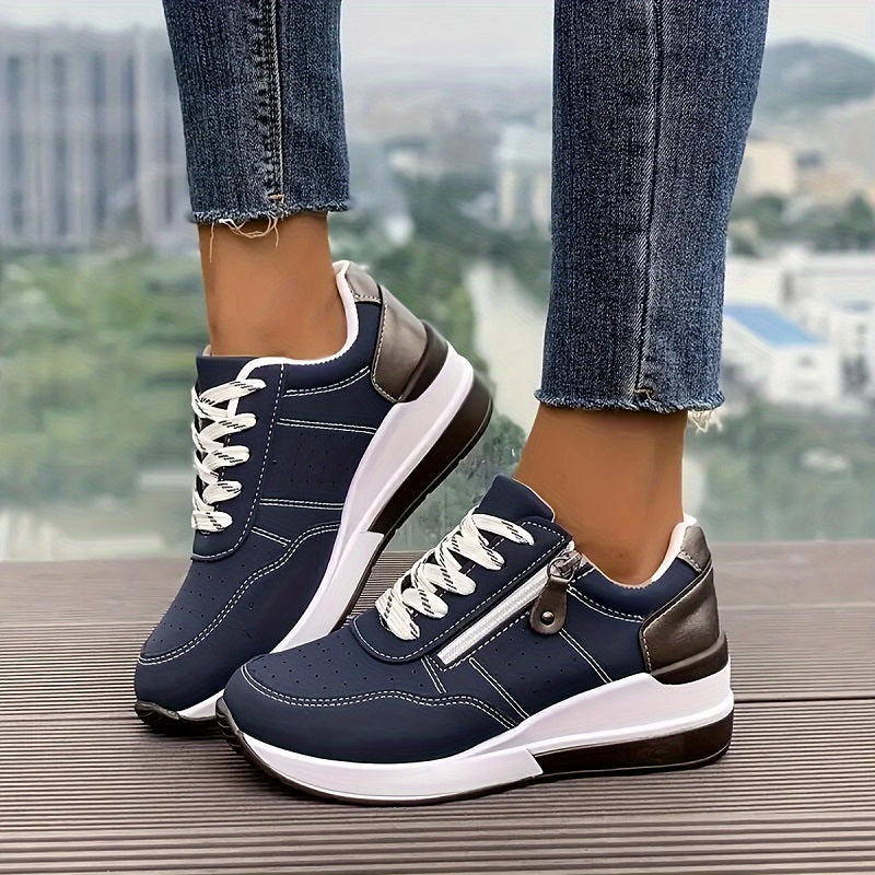 Baskets femme confort à lacets semelle compensée style running casual