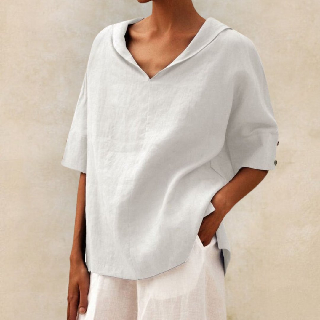 Blouse femme col V manches courtes coupe ample chemise légère décontractée