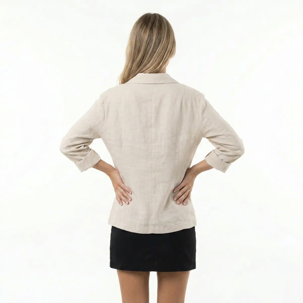 Blazer femme en lin col tailleur manches retroussables coupe décontractée