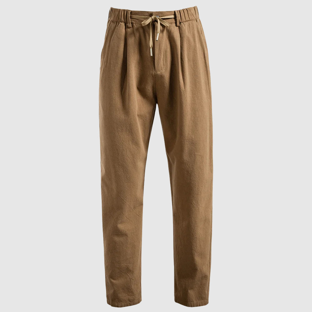 Pantalon homme en lin à cordon de serrage coupe droite décontractée