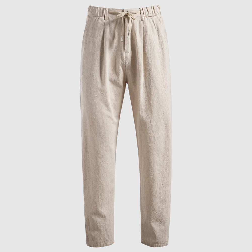 Pantalon homme en lin à cordon de serrage coupe droite décontractée