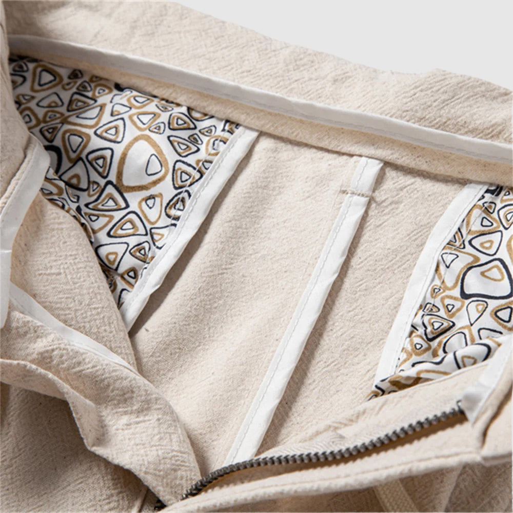 Pantalon homme en lin à cordon de serrage coupe droite décontractée