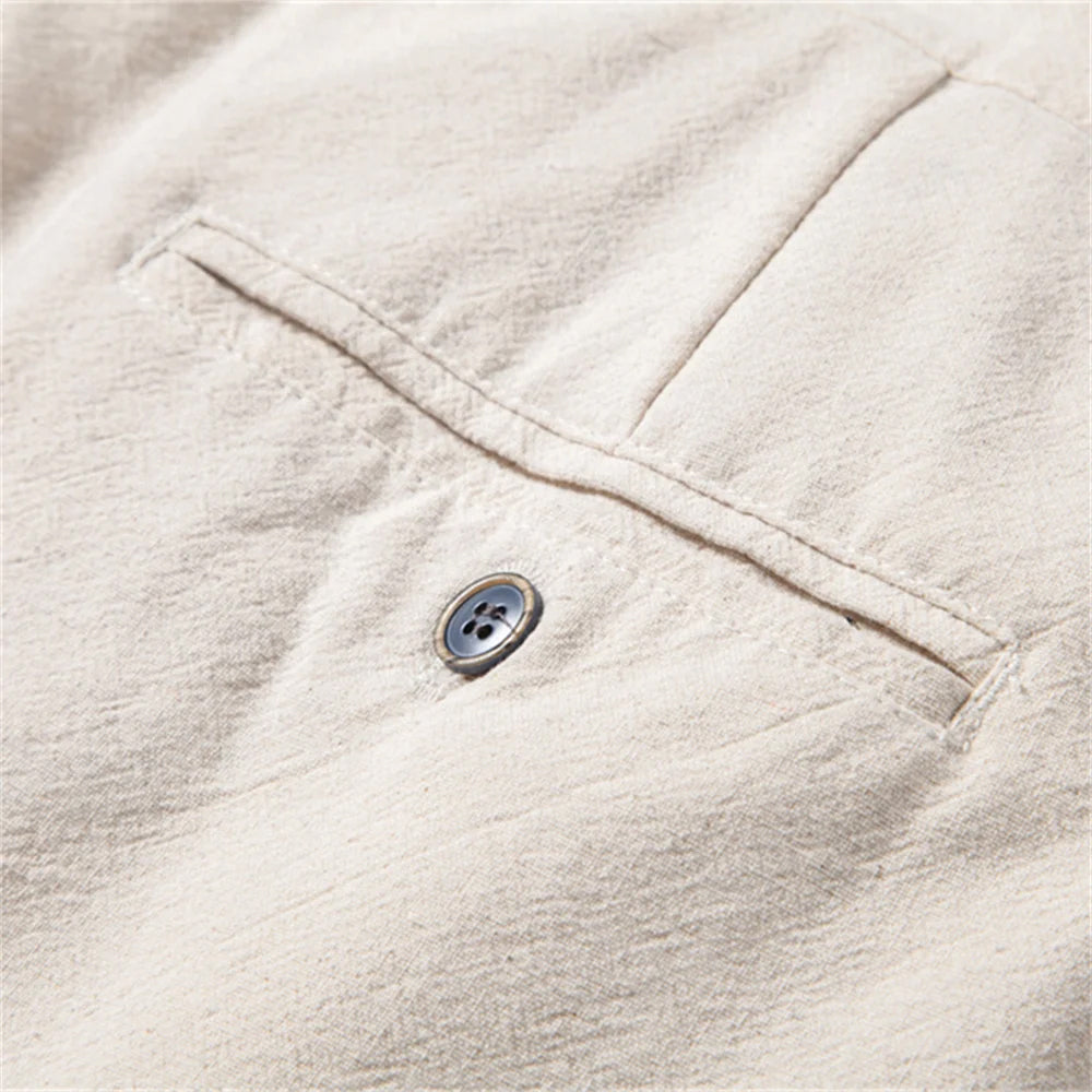 Pantalon homme en lin à cordon de serrage coupe droite décontractée
