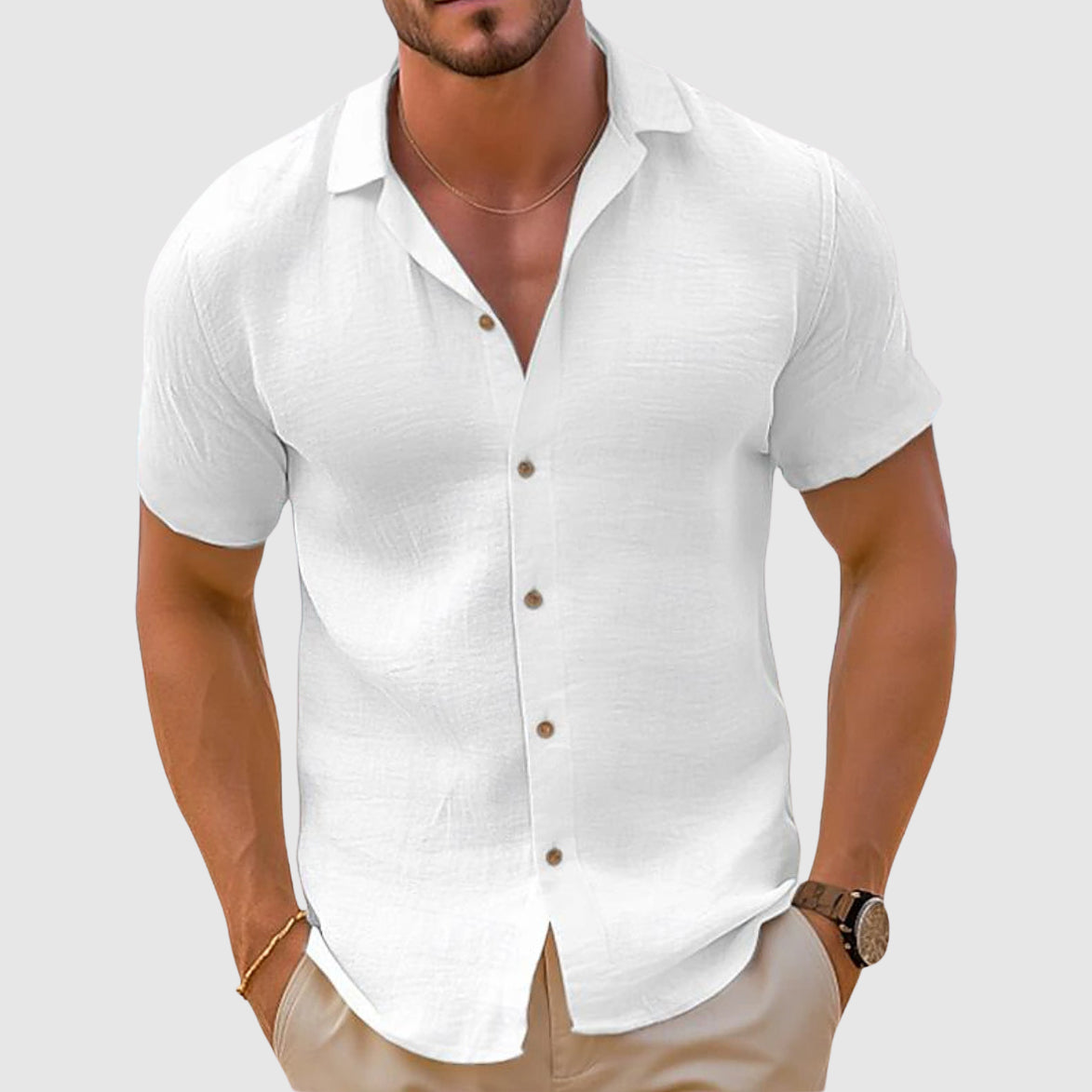 Chemise homme manches courtes coupe ajustée col ouvert boutonnée été décontractée