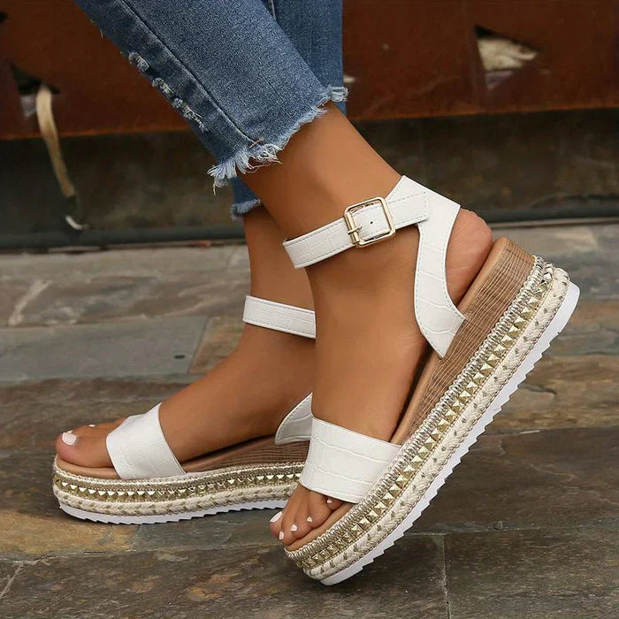 Sandales compensées femme à plateforme avec bride cheville style espadrille été