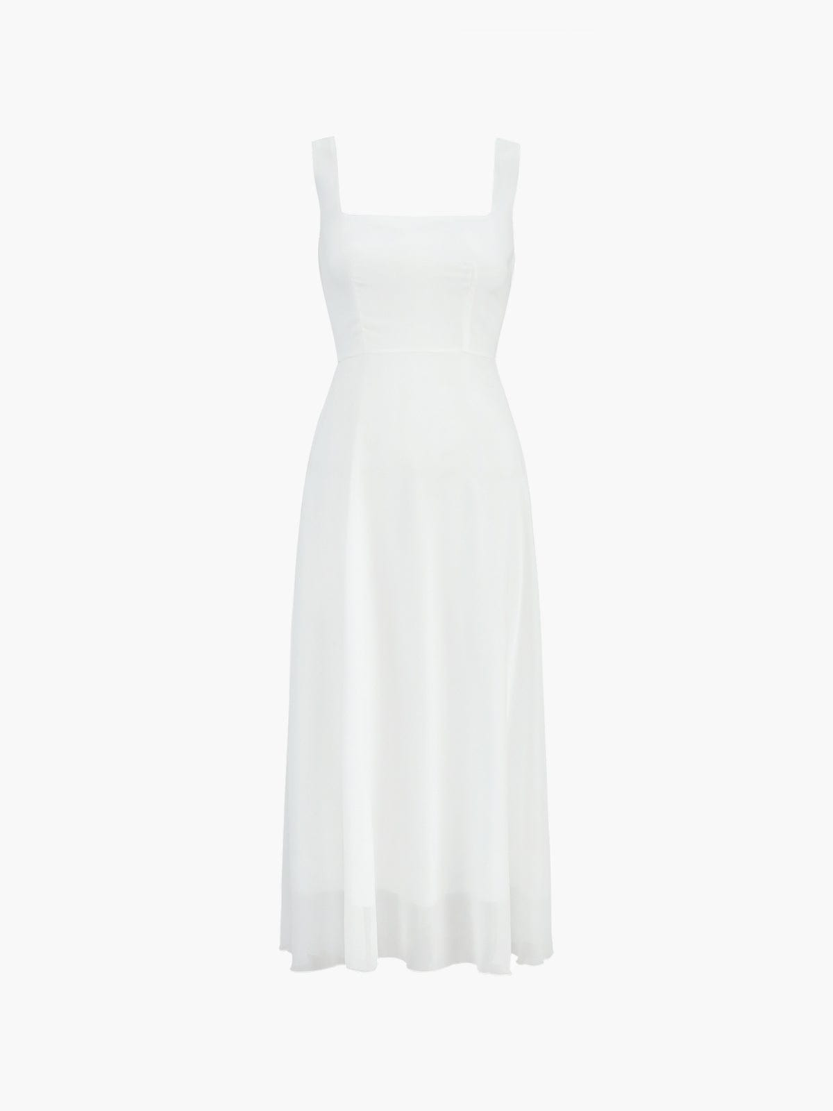 Robe midi femme coupe trapèze col carré sans manches élégante fluide