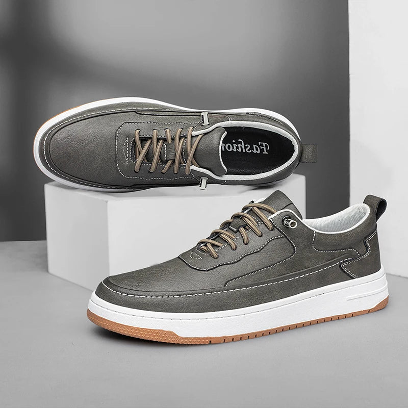 Baskets homme cuir lacets semelle épaisse chaussures casual confort