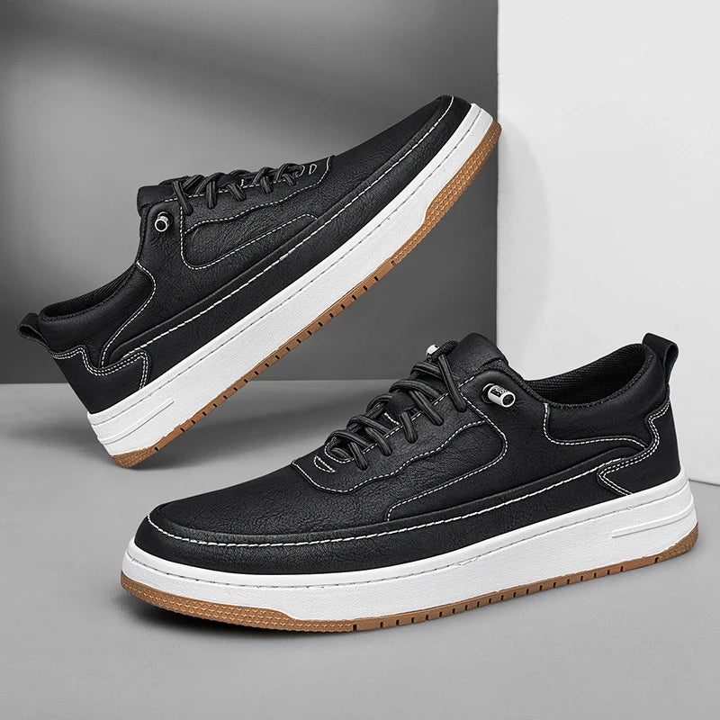Baskets homme cuir lacets semelle épaisse chaussures casual confort