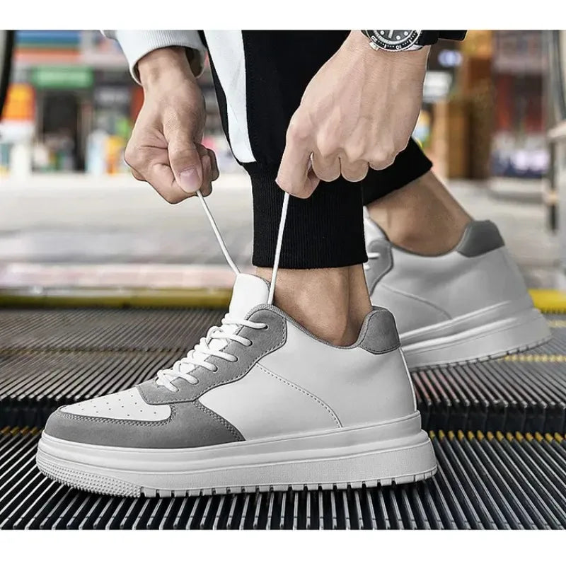 Baskets homme cuir lacets semelle épaisse chaussures casual rehaussantes