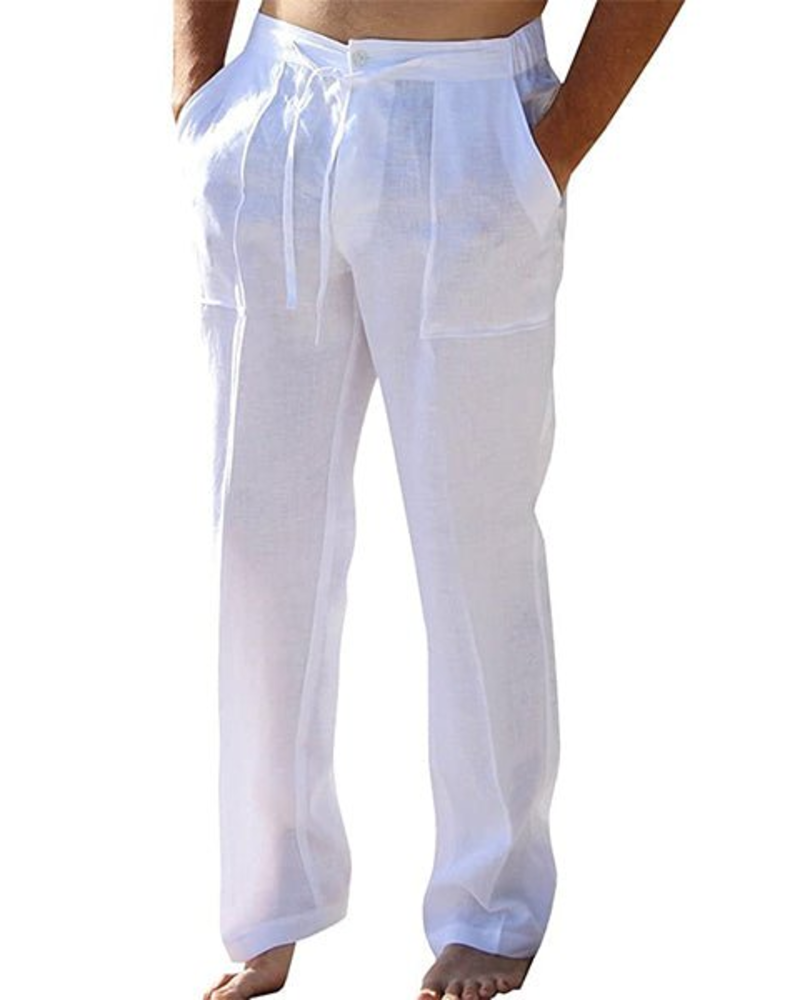 Pantalon en lin homme coupe droite à cordon style décontracté été respirant