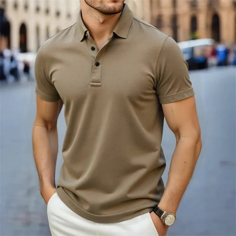 Polo homme manches courtes col boutonné coupe ajustée coton