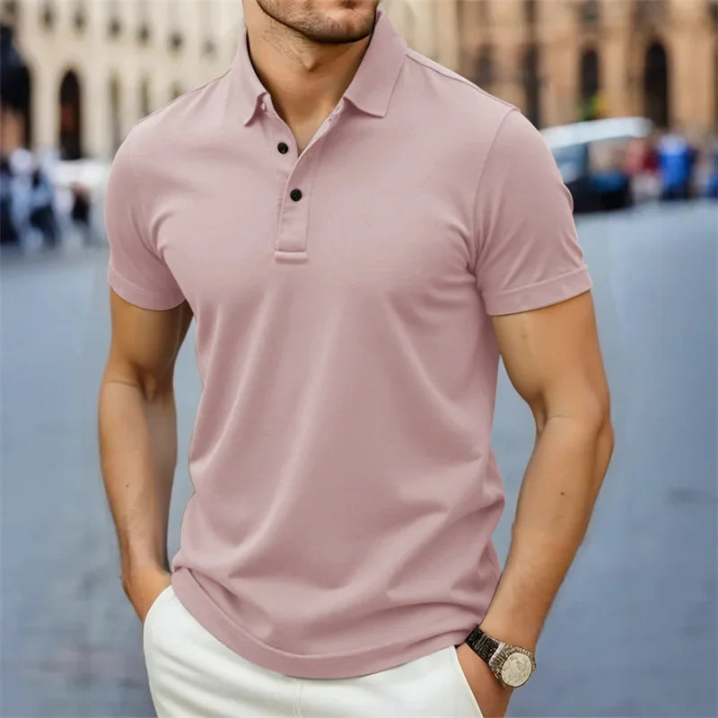 Polo homme manches courtes col boutonné coupe ajustée coton