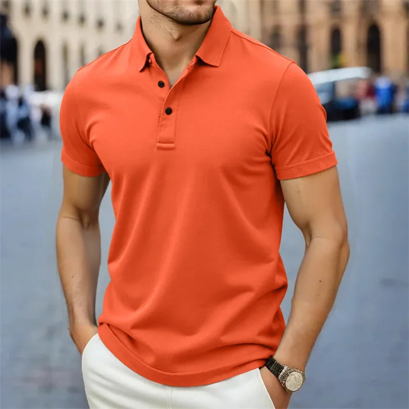 Polo homme manches courtes col boutonné coupe ajustée coton