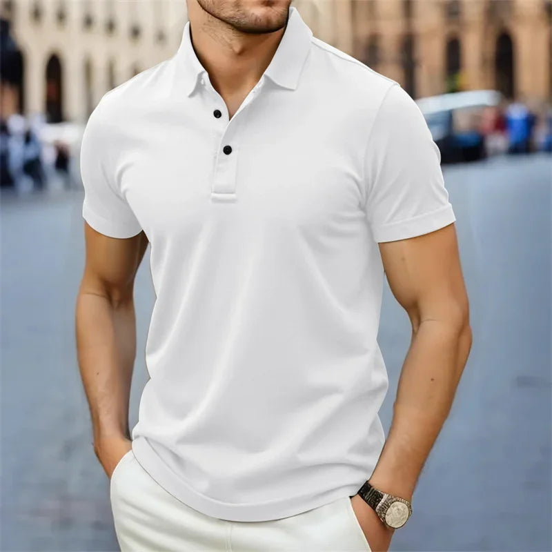 Polo homme manches courtes col boutonné coupe ajustée coton