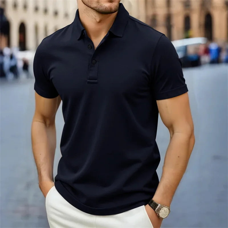 Polo homme manches courtes col boutonné coupe ajustée coton