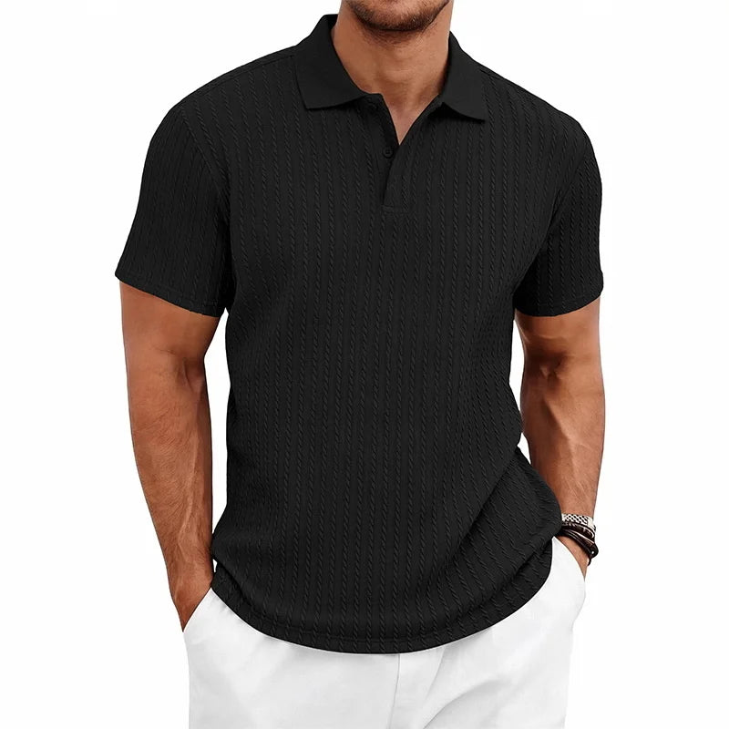 Polo homme maille texturée manches courtes col boutonné coupe ajustée