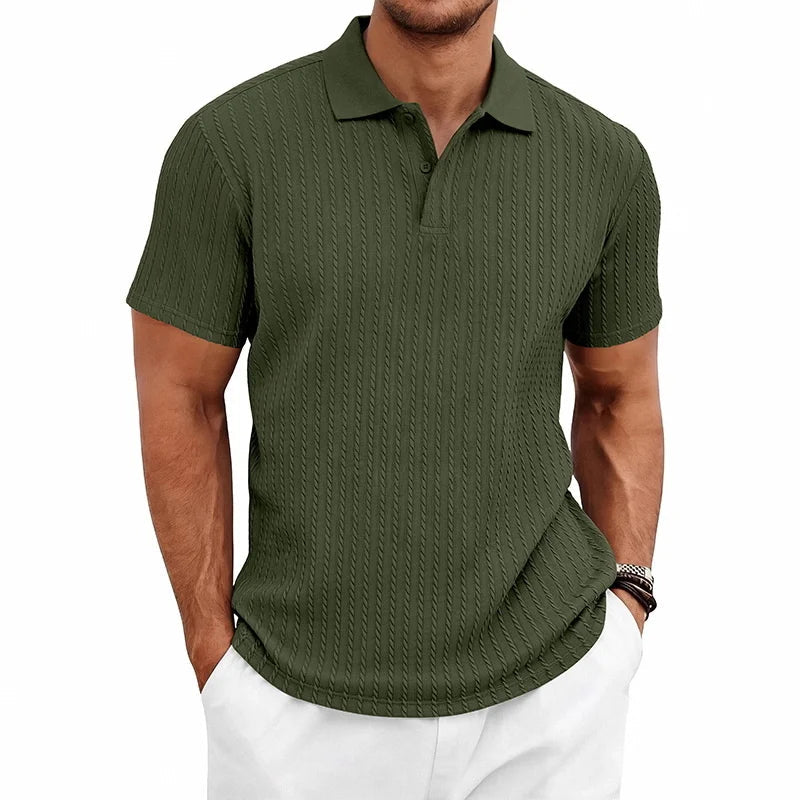 Polo homme maille texturée manches courtes col boutonné coupe ajustée