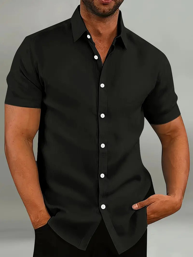 Chemise homme manches courtes slim fit boutonnée col classique été