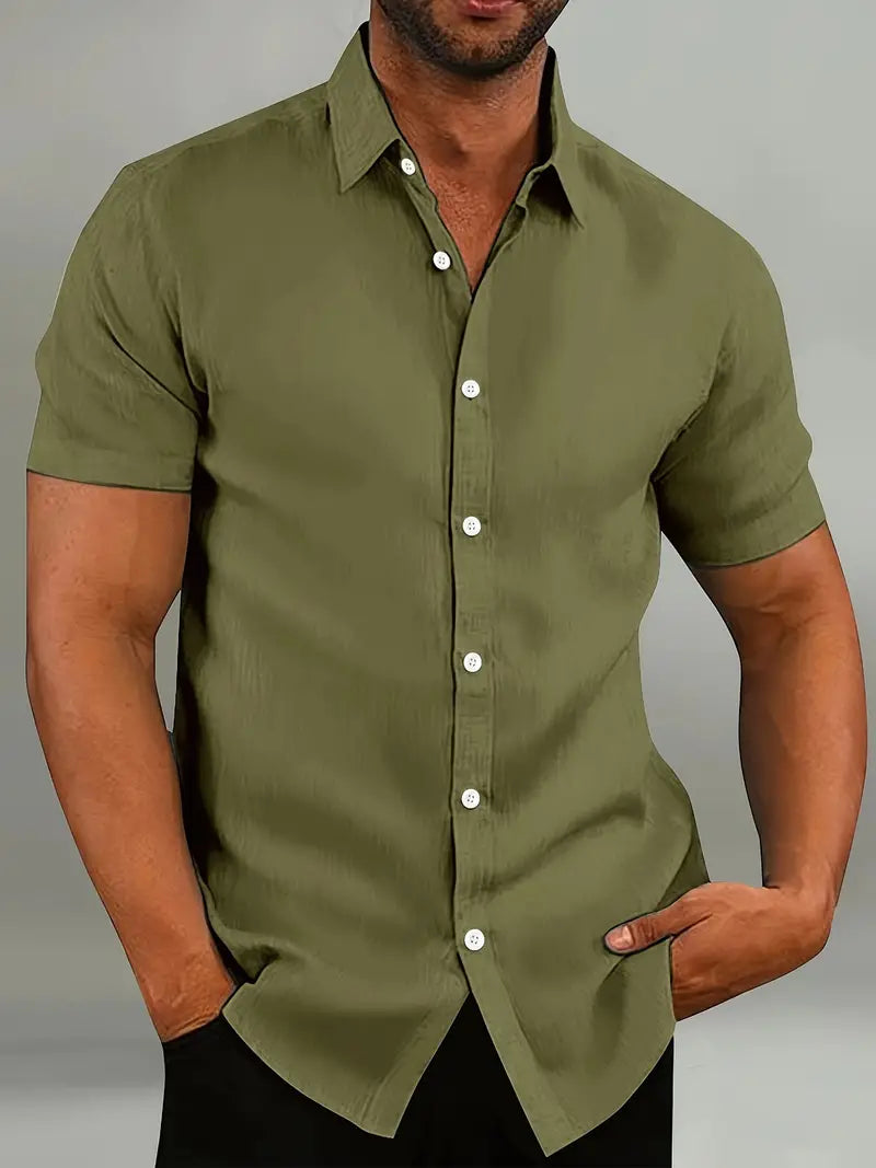 Chemise homme manches courtes slim fit boutonnée col classique été