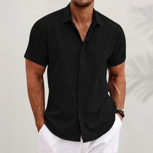 Chemise homme manches courtes lin coupe droite boutonnée col classique été