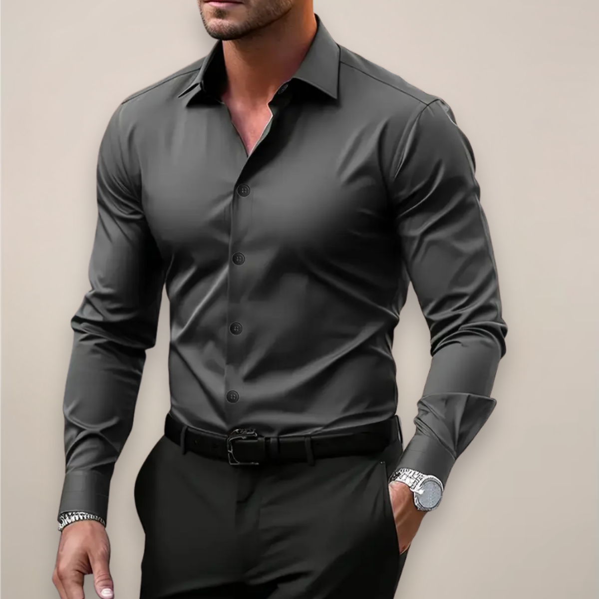Chemise homme manches longues coupe ajustée col classique