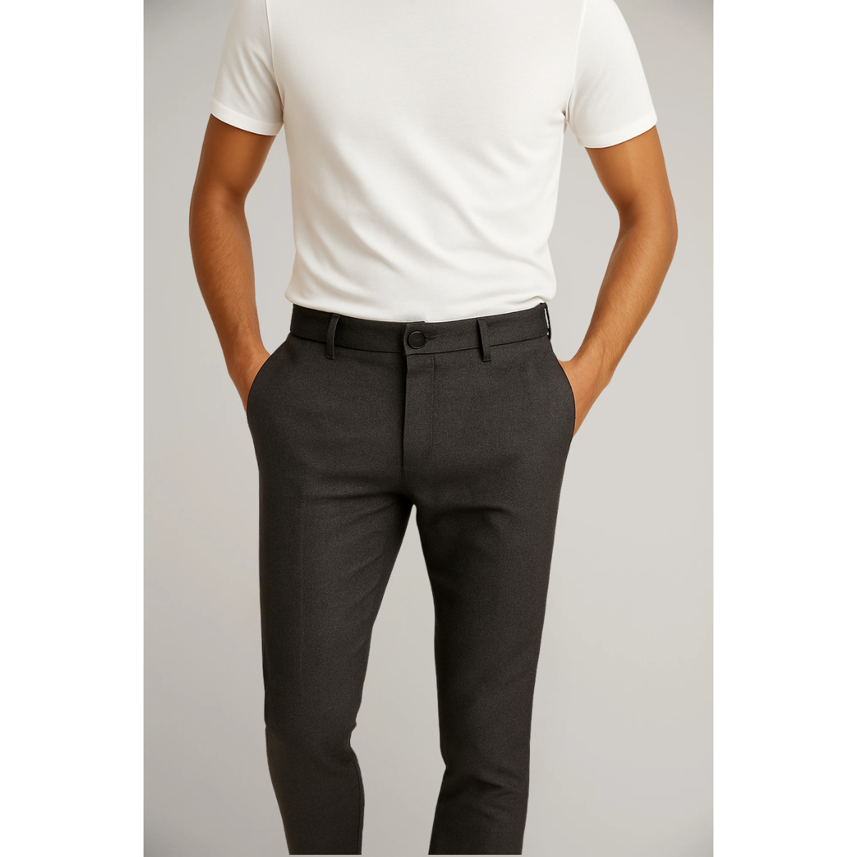 Pantalon homme coupe ajustée taille droite business ville élégant classique