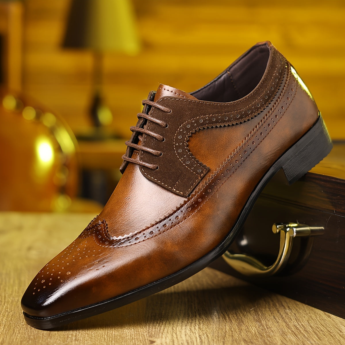 Chaussures oxford homme cuir brogué bout pointu à lacets