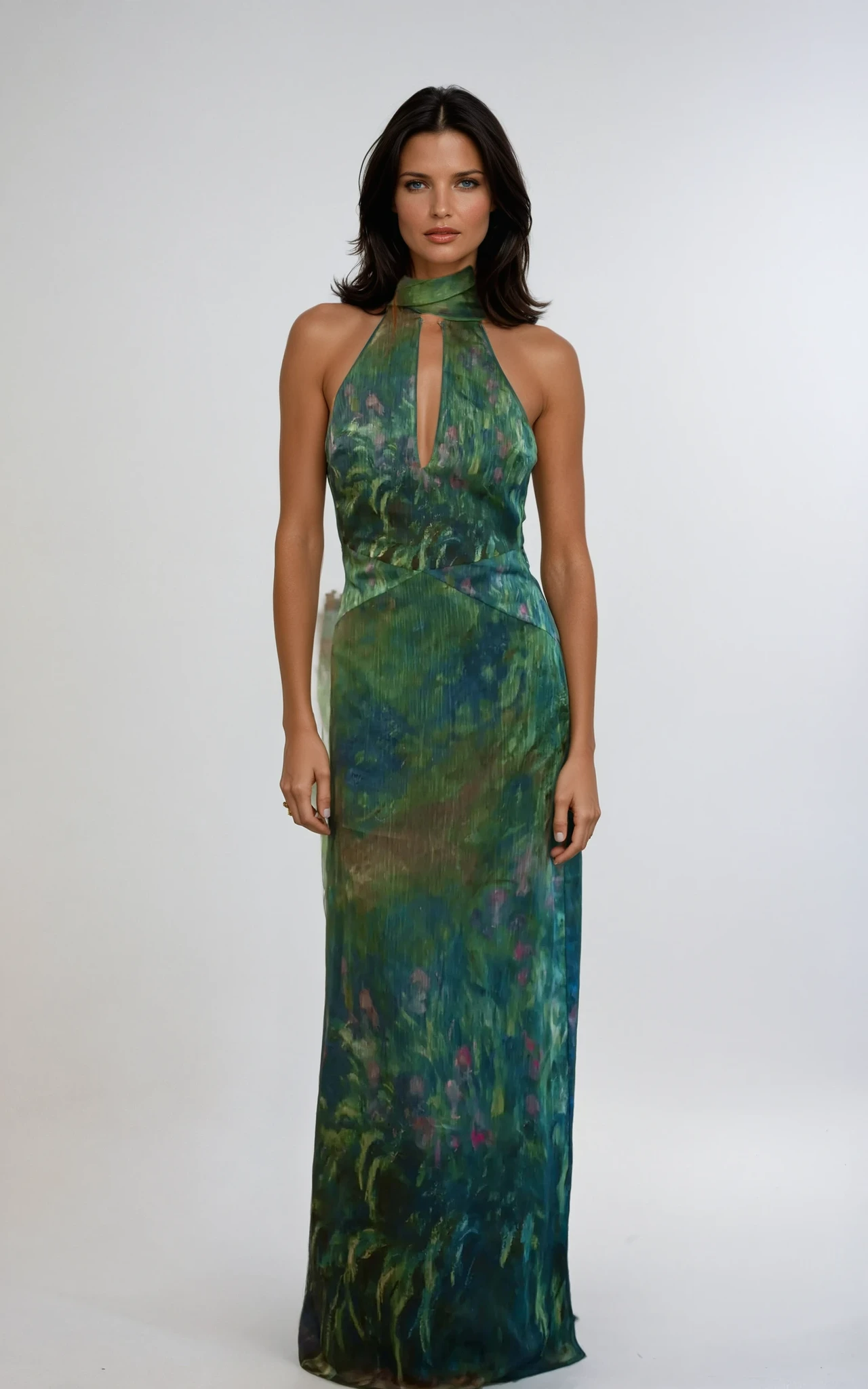 Robe longue femme col halter sans manches coupe ajustée imprimé floral