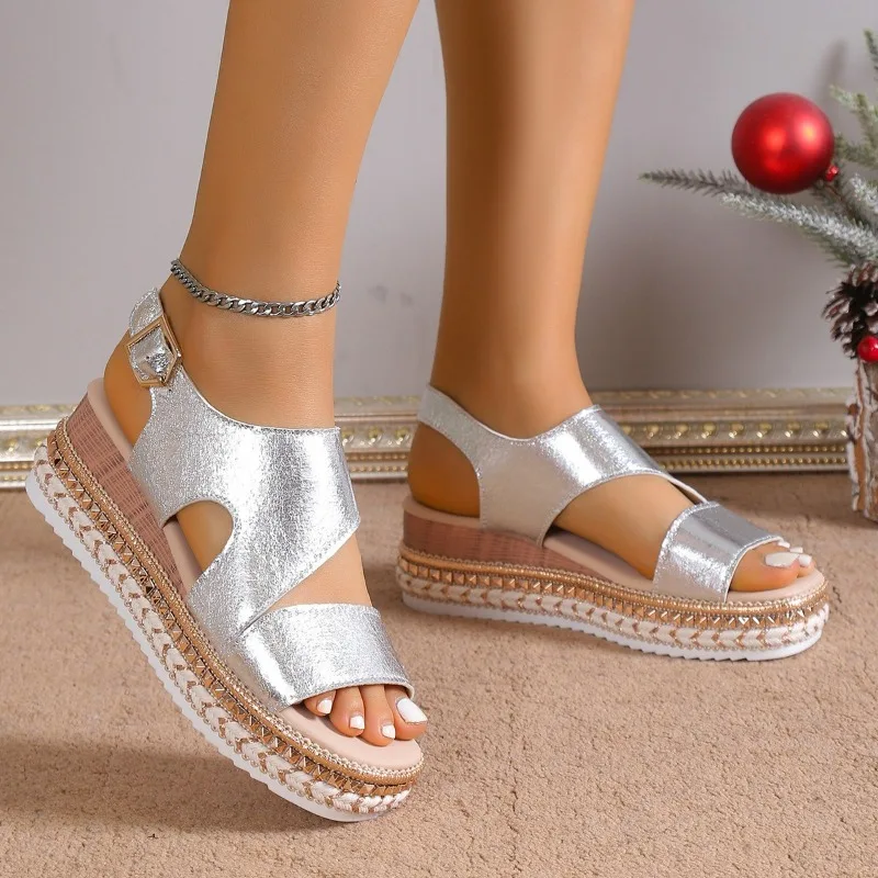 Sandales femme compensées plateforme bride cheville confort semelle épaisse été