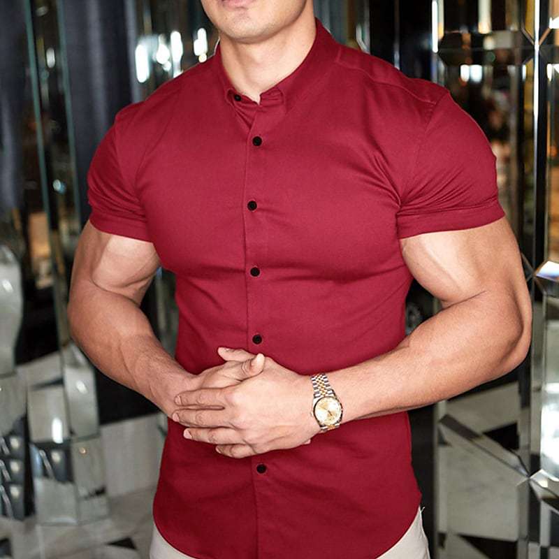 Chemise homme slim fit manches courtes col mao boutonnée coupe ajustée