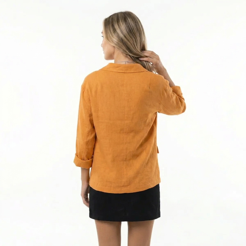 Blazer femme en lin col tailleur manches retroussables coupe décontractée
