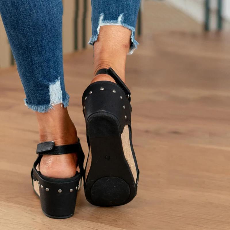 Sandales compensées femme semelle orthopédique confort brides ouvertes été